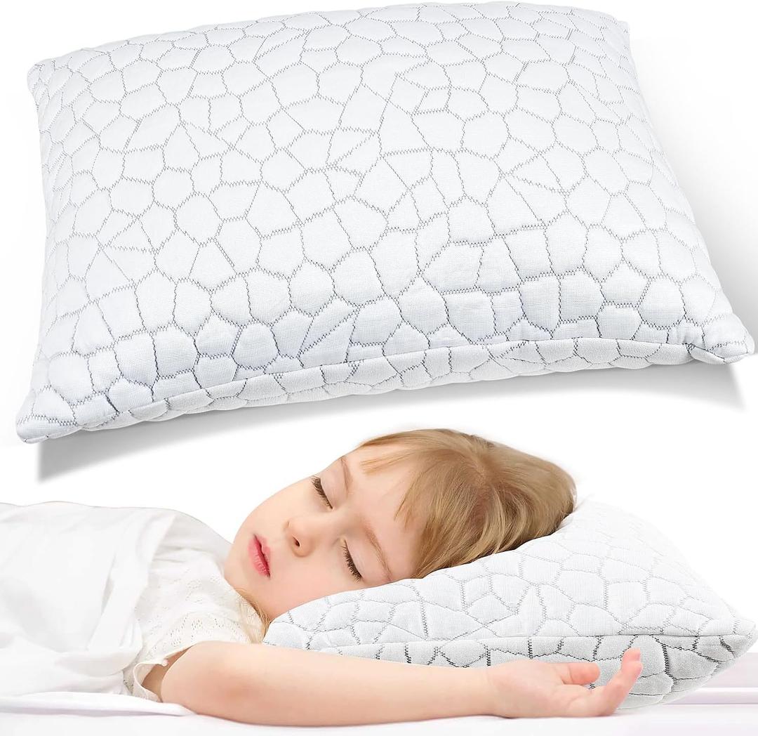 SUPA MODERN Cooling Bed Pillows for Sleeping 1 Pack Shredded Memory Foam Pillows Adjustable Cool Pillow for Side Back Stomach Sleepers Luxury Gel Pillows Toddler Pillow with Washable Removable Cover (Toddler Size (1 Count), Original White)