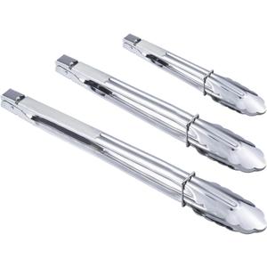 HINMAY Stainless Steel Spring Locking Food Tong Set Utility Metal Tongs for Serving Cooking Grilling and Barbeque (9 12 14 Inch 3 Pieces)