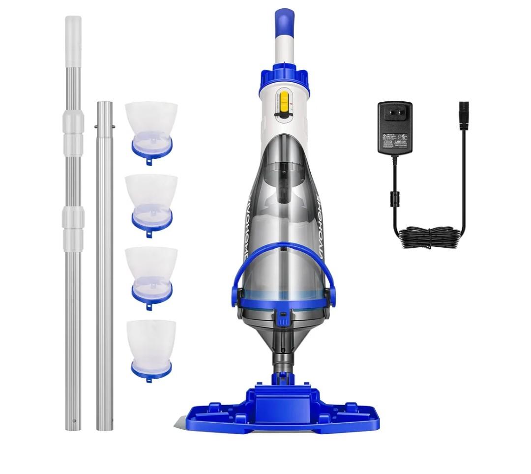 VIVOHOME 40W Handheld Pool Vacuum18.5GPM Suction Long-Run 60min BatteryCordless Pool Cleaner Powerful Motor Adjustable 9.12FT Pole for Above Ground & In-Ground Pools, Spas - Blue