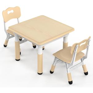 HLPB Kids Table and 2 Chairs Set, Adjustable Height Graffiti Toddler Table | Non-Slip Legs, Children Multi-Activity Table for Ages 2-8, Max 300lbs, Classroom/Daycare/Home, 23.6''L x 23.6''W