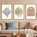 Boho Neutral Wildflower Framed Canvas Wall Art Set-16"x24"x3