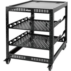 TECMOJO 12U Open Frame Network Rack for IT & AV Gear, 4-Post With Casters, Mobile With 2 PCS 1U Server Shelf & Mounting Hardware, for 19" Network, Audio and Video Device