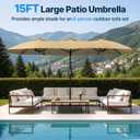 Suteck 15FT Patio Umbrella with Base & Solar Lights, Khaki | Double-Sided, Crank Handle, UV & Fade Resistant Canopy, Poolside, Backyard, Deck, Market