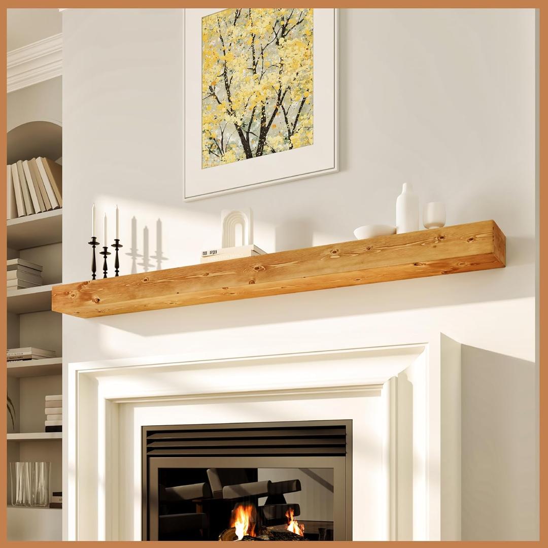 Avana Fireplace Mantle - Natural Fireplace Mantles Wood - Mounted Mantles for Over Fireplace - Handcrafted Fireplace Wood Mantel - Wood Mantels for Fireplace (Rustic Natural, 72 X 8 X 3)