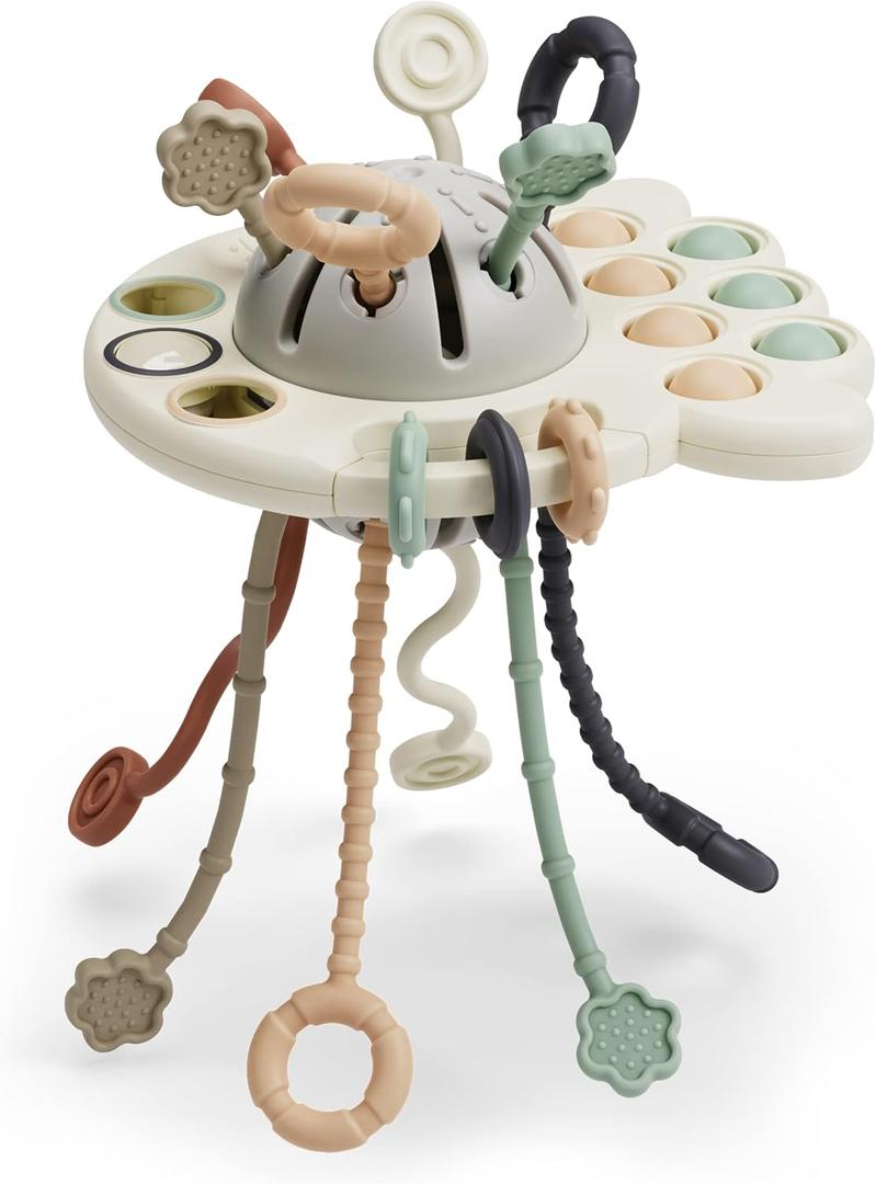 GOPO TOYS Baby Airplane Toys  Montessori Silicone Pull String Fidget for Babies 18 Months+  Travel Toy for Plane, Car, and Stroller  Teether & Sensory Play