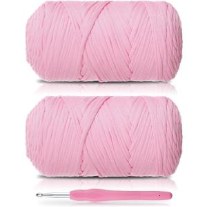 2 Pack T-Shirt Yarn - Together 800g/236 Yards Elastic Fabric Crochet Cloth T-Shirt Yarn, Thick Hand Knitting Yarns for Crocheting Bags/Rugs/Baskets/Craft Project (Modern, Pink)