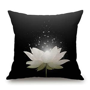 Solekla Floral Throw Pillow Cover,Magic White Lotus Flower on Black Background Decorative Couch Sofa Bedroom Burlap Pillow Cases for Men/Women/Girls/Boy/Children Room 18x18 Inch