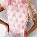 Women's Floral Sheer Mesh Lace Tops Mock Neck Short Sleeve Shirt Sexy See Through Top Y2k Blouses (XXL)