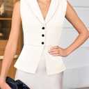 Tankaneo Womens V Neck Suit Vest Lapel Collar Button Down Sleeveless Blazer Slim Fit Work Casual Split Hem Waistcoat (White, M)