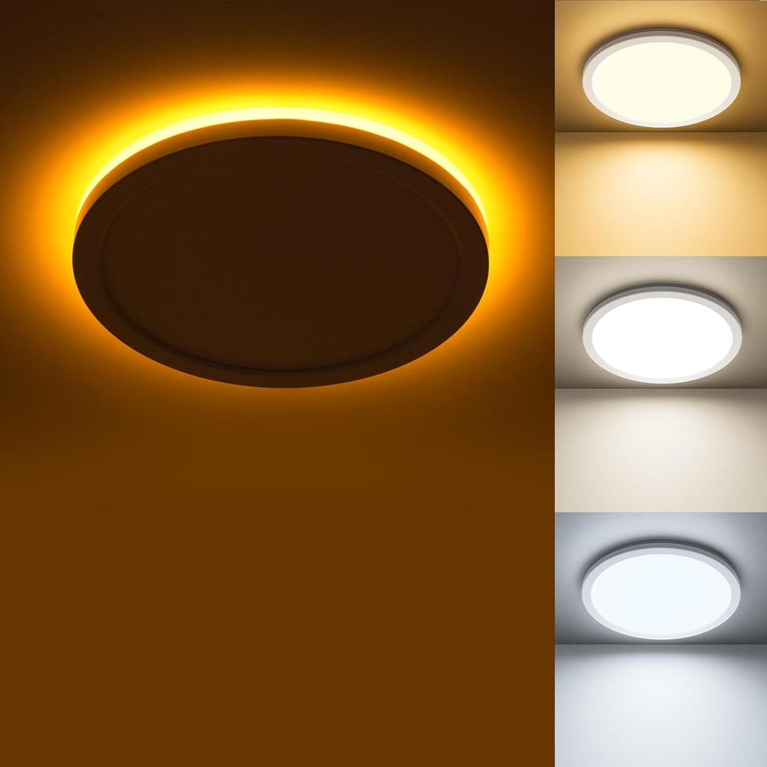 Matane LED Flush Mount Ceiling Light Fixture with Night Light, 1800LM 3000K/4000K/5000K Selectable, Dimmable Low Profile Ceiling Light for Kitchen Bedroom Hallway, 8.7inch Round White (1Pack)