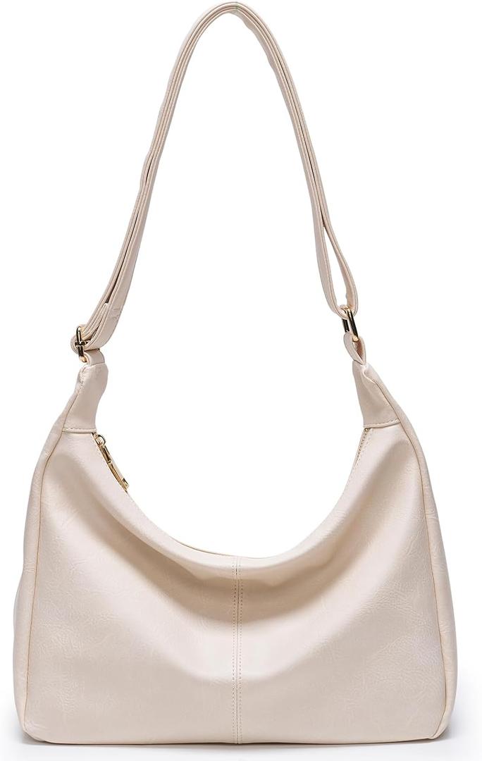 Purses for Women Slouchy Shoulder Bag Hobo Bag Soft Vegan Leather Adjustable Wide Strap Crossbody Tote Multi Pocket Handbags (Beige)