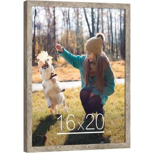 HLiWEGNS Light Gray 16x20 Frame - Single Frame - Rustic Woodgrain Poster Frame with Plexiglass for Wall Gallery Display, 16x20 Picture Frame for Puzzles, Artwork, Photos and Posters