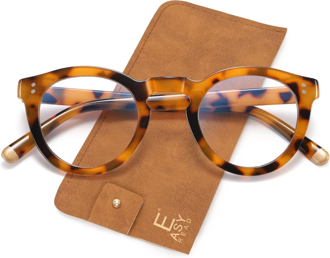 EASY READ Blue Light Blocking Glasses for Women, Retro Round Anti Eyestrain Computer Eyeglasses for Women with Spring Hinge (Tortoise)