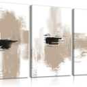 3Pcs Neutral Abstract Canvas Wall Art Black Beige Picture Wall Decor Modern Minimalist Aesthetic Poster Prints Elegant Living Room Artwork Painting Home Decoration for Bedroom Office 12x16in Framed (16L" x 12W")