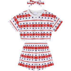 WESIDOM Toddler Girl Clothes Baby Girls Outfits 6M-5T Summer Floral Print Shirt+Shorts+Headband 3pcs Baby Clothing (2-3T, B White+red)