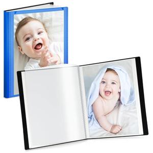 CRANBURY Small Photo Album 4x6 (Blue), 2-Pack 4 x 6 Photo Book, 24 Pockets Shows 48 Pictures, Mini Plastic Picture Album Binder with Customizable Cover