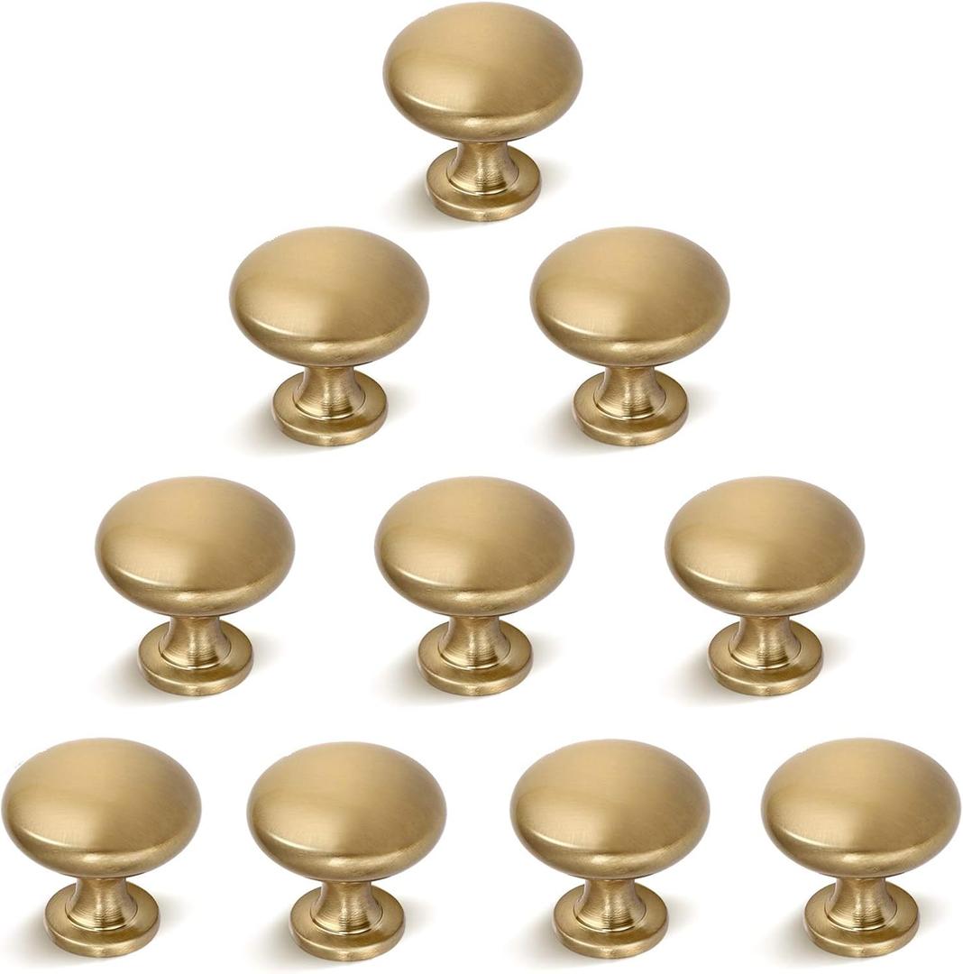 10 Pack Solid Drawer Knob Warm Gold Kitchen Cabinet Knob Champagne Bronze, Euro Style Dresser Knob Antique Brass Furniture Hardware,Diameter:1-1/5 "