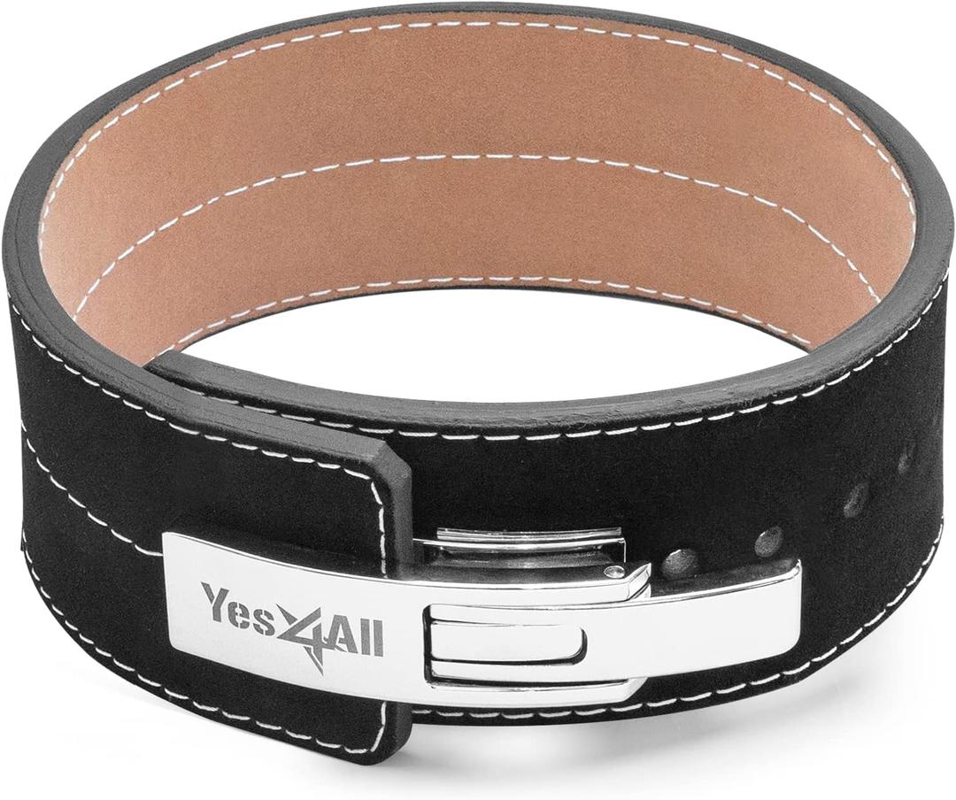 Yes4All 100% Leather Premium Weightlifting Belt/Genuine Leather/ 2in1 Dip Belt With Chain/Self-locking Belt, Robust Alloy Steel Buckle 10mm Thick For Heavy Lifting, Squats, Deadlifts, and More (B. Size M (28-34 inches))