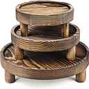Wood Display Riser Set, 3 Piece Decorative Pedestal Stand, 8/6/5 Inch, Rustic Brown