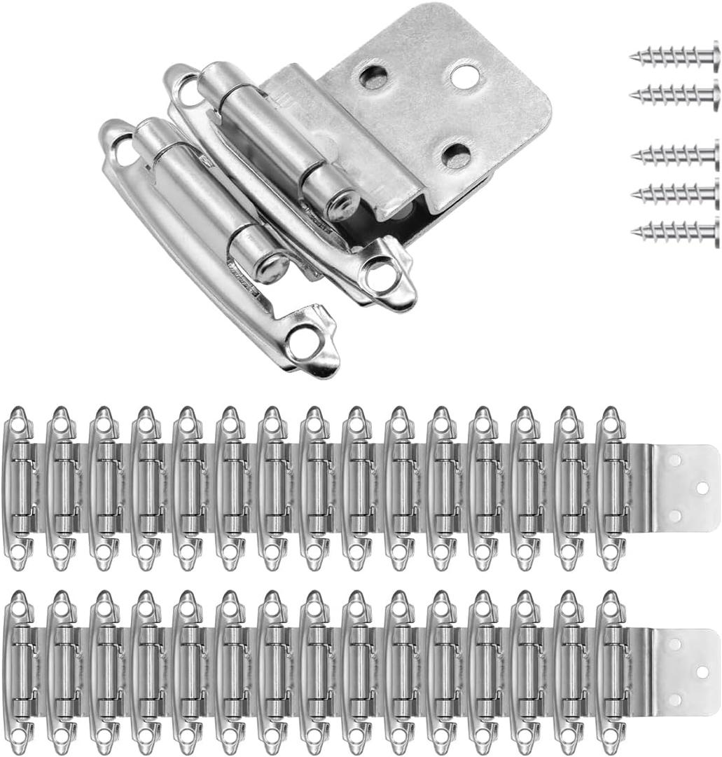 3/8" Self Closing Inset Cabinet Hinges, 15 Pairs(30 Pack) Brushed Satin Nickel Cabinet Door Hinges for Kitchen/Bathroom/Furniture Cabinets&Doors