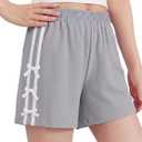 Aura Vane Kids Girls Grey Athletic Striped Shorts Size 7 Girl Summer Elastic Waist Solid Casual Clothes Girls Bow Biker Shorts Size 8 (Gray)