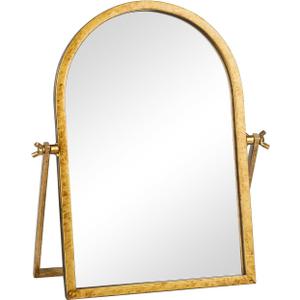 Vintage Makeup Desk Mirror, 11.8" L x 7.9" W Antique Gold Vanity Table Mirror, Metal Framed Arched Small Standing Mirrors, 360 Adjustable Rotation Mirrors for Tabletop, Bathroom