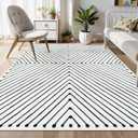 LIVEBOX Washable 5x7 Area Rug, Modern Area Rugs for Living Room, Non-Slip Non-Shedding Large Geometric Rug Indoor Carpet for Bedroom Dining Room Home Office (01-ivory/Black)