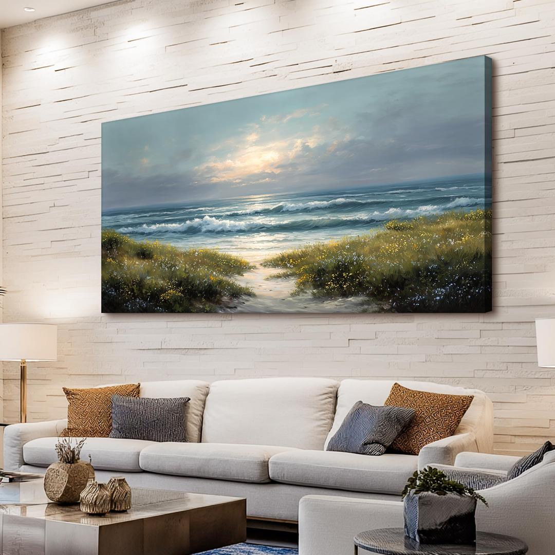 selatala Extra Large Wall Art for Living Room 29"X58", Ocean Sunrise Landscape Canvas Prints Paintings, Flowers Sea Beach Neutral Wall Picture Artwork Farmhouse Decor Office Bedroom Dining Room