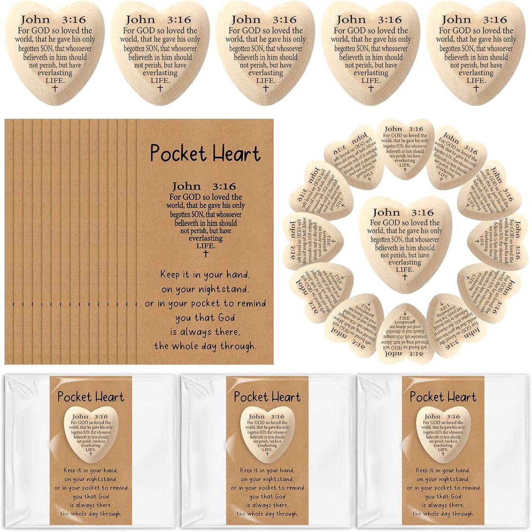 Leinuosen 30 Set John 3: 16 Father's Day Religious Encouragement Gift Christian Pocket Heart Token Bible Verses God Blessed Party Favors with Holy Cards Prayer for Dad Family Friend Coworker
