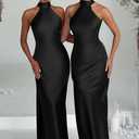 Memoriesea Women's Sexy High Split Sleeveless Backless Party Wedding Maxi Dress (Black, S)