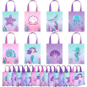 Photect 32 Pcs Mermaid Party Favor Bags Under the Sea Party Goodie Bags Marine Sea Animals Treat Bags Reusable Mermaid Theme Non Woven Tote Bags for Girls Birthday Ocean Party Baby Shower Supplies
