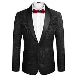 COOFANDY Men's Floral Tuxedo Jacket Luxury Embroidered Wedding Blazer Dress Suit for Party Dinner Black, Size M