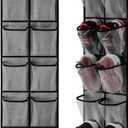 KEEPJOY Over the Door Shoe Organizer, Hanging Shoe Organizer with 4 Hooks,Door Shoe Holder with 14 Mesh Deep Pockets Closet Door Shoe Storage Bag (Grey-2Pack)