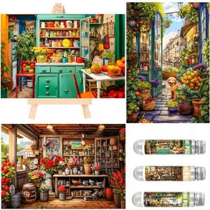 Small Jigsaw Puzzles for Adults 150 Pieces Vintage Oil Painting Kitchen Mini Jigsaw Puzzles Oil Painting Challenging 6 x 4 Inches, 3 Pcs,Mini Easel Included