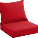 PatioGlow Outdoor Seat Cushion Set 24 x 24 x 4 Inch, Waterproof & Fade Resistant Patio Furniture Cushions with Removable Cover and Ties, Thick Deep Seating Pads for Outside Chair Sofa Couch, Red