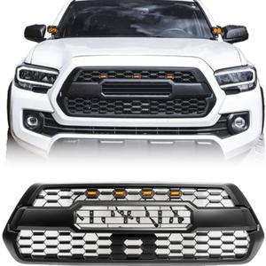 Front Grill Compatible With Toyota Tacoma SR SR5 TRD 2016-2023 Matte Black Front Bumper Grille With Accessories/Letters/Amber Light Up