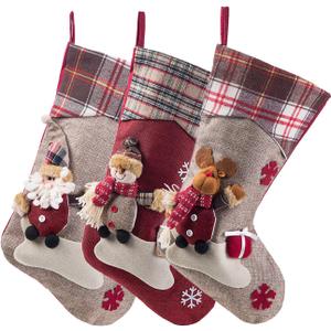 Sunnyglade 3PCS 17.5" Christmas Stocking Classic Large Stockings Santa, Snowman, Reindeer Xmas Character for Family Holiday Christmas Party Decorations