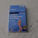 Amazon Basic Care Medical Compression Stockings, 20-30 mmHg Support, Women & Men Thigh Length Hose, Open Toe, Beige, Size M