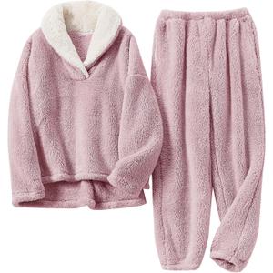 Fluffy Pajamas for Women Set Soft Comfy Fleece Pjs Pullover Pants Loose Plush 2 Piece Sleepwear Fuzzy for Winter (X-Large, Pink)