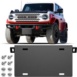 Front License Plate Bracket for Ford Bronco 2021-2026 Badlands/Wildtrak/Raptor/Everglades, No Drill Mount Heavy-Duty Modular Bumper Only, Fits 2-Door & 4-Door SUVs