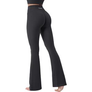 YEOREO Baverly Workout Flare Leggings for Women, 32" Hidden Scrunch Gym Yoga Pants High Waisted Casual Leggings (Medium, Black)