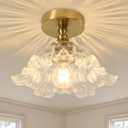 Semi Flush Mount Ceiling Light Fixture, 11in Clear Glass Vintage Light Fixtures Ceiling for Hallway Kitchen Foyer Entryway Bedroom, E26 Base