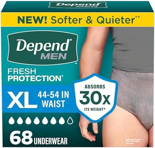 Depend Fresh Protection Adult Diapers, Incontinence Underwear for Men, Disposable, Maximum, Extra-Large, Grey, 34 Count (34)