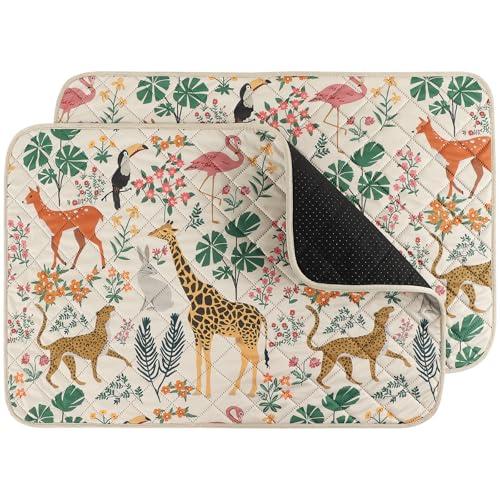 IEUUMLER Washable Pee Pads for Dogs, 2 Pack Forest Pattern Reusable Waterproof Puppy Pads, Non-Slip Super Absorbent Dog Training Pad for Playpen Crate Bed EU013 Beige Jungle, 41x36