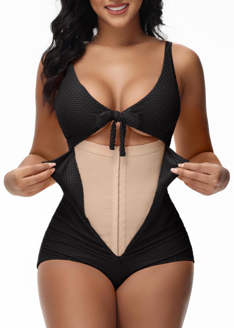 SHAPSHE Women's Tummy Control Swimsuit One Piece Slimming Bathing Suit Cutout Tie Knot Front Bikini Push Up Swimwear, XL
