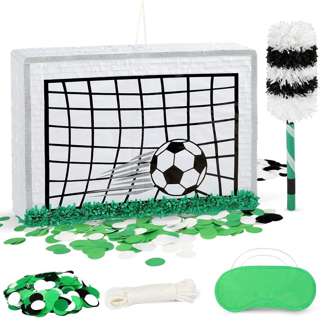 24" Professional Soccer Goal Piñata Set with Stick and Blindfold - Large Football Birthday Party Supplies for Boys & Kids - Interactive Sports Theme Decorations for Victory Celebrations & Team Events