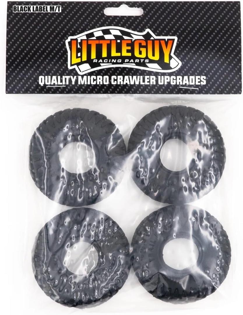 Little Guy Racing Parts Black Label M/T (63mm) 1.0 Inch Tires Compatible with 1/24 RC Axial SCX24, RGT, Element, Enduro, URUAV (4 Tires per Order), Black, 63mmx21mmR1 + Free LGRP Sticker