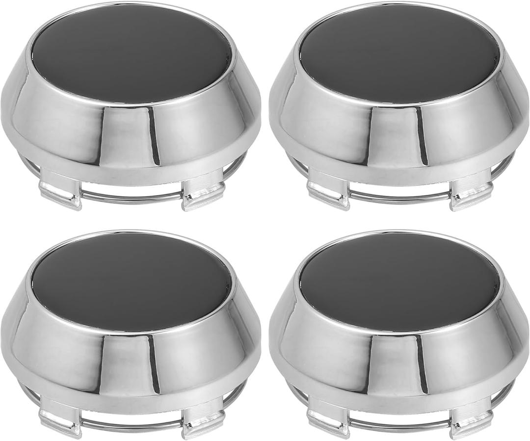ACROPIX 60mm Dia 5 Clips Wheel Tyre Center Hub Caps Covers for Vehicle Chrome Tone Black - Pack of 4