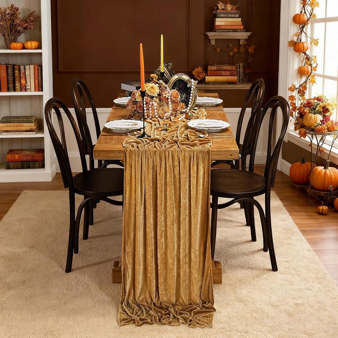 3 Pcs Gold Velvet Table Runner Luxurious Thick Soft Velvet Christmas Thanksgiving Wedding Reception Table Runners for Party Reception Decorations,29"x120", 3Pcs