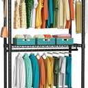 FUTASSI P1 Heavy Duty Garment Rack, 3 Tiers Adjustable Rolling Metal Closet Organizer with Lockable Wheels, FreeStanding Wardrobe with Double Hanger Rods & 1 Pair Hooks, Max Load 450 LBS, Black